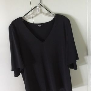 Premise VNeck Flutter Sleeve Top, Black, Size LG